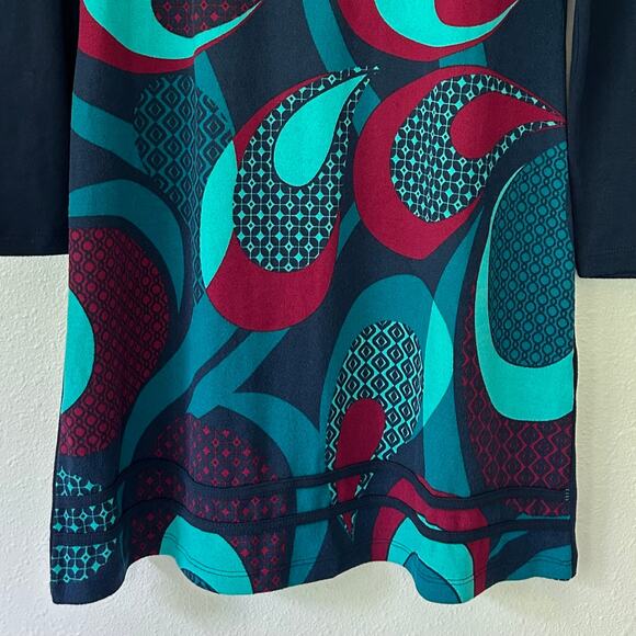 New Coline Artsy Abstract Swirl shift Dress 60s 70s inspired Bohemian hippie L - Picture 4 of 11